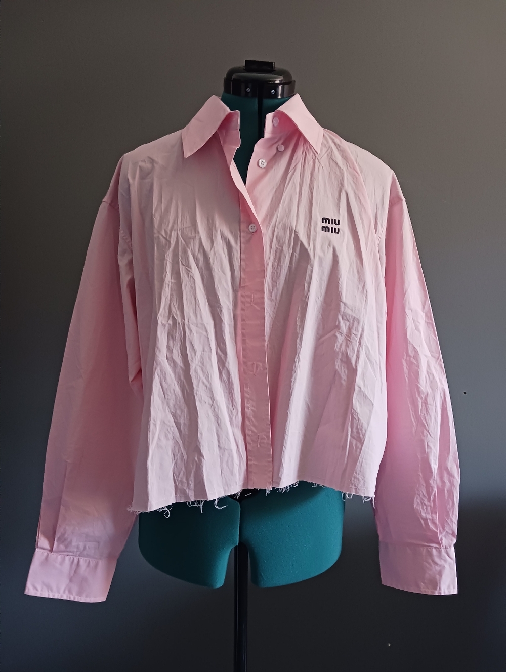 Miu Miu Pink  Poplin Button Down Cropped Shirt Size 40